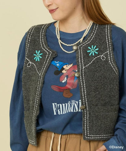 西部風格珠飾針織馬甲/金屬紐扣馬甲