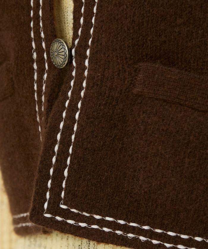 西部風格珠飾針織馬甲/金屬紐扣馬甲