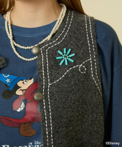 西部風格珠飾針織馬甲/金屬紐扣馬甲