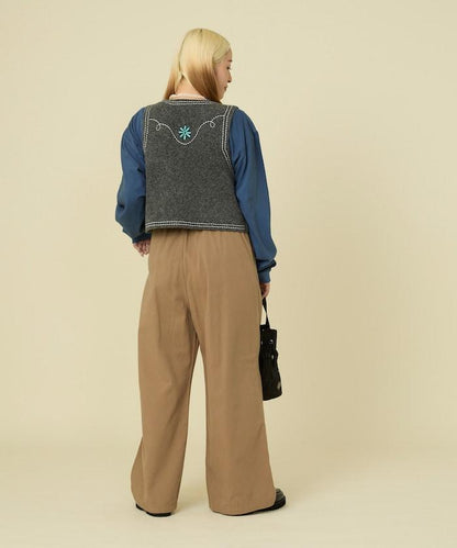 西部風格珠飾針織馬甲/金屬紐扣馬甲