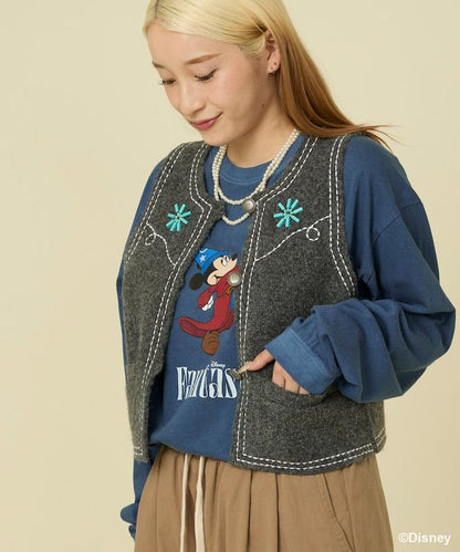 西部風格珠飾針織馬甲/金屬紐扣馬甲