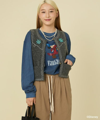 西部風格珠飾針織馬甲/金屬紐扣馬甲