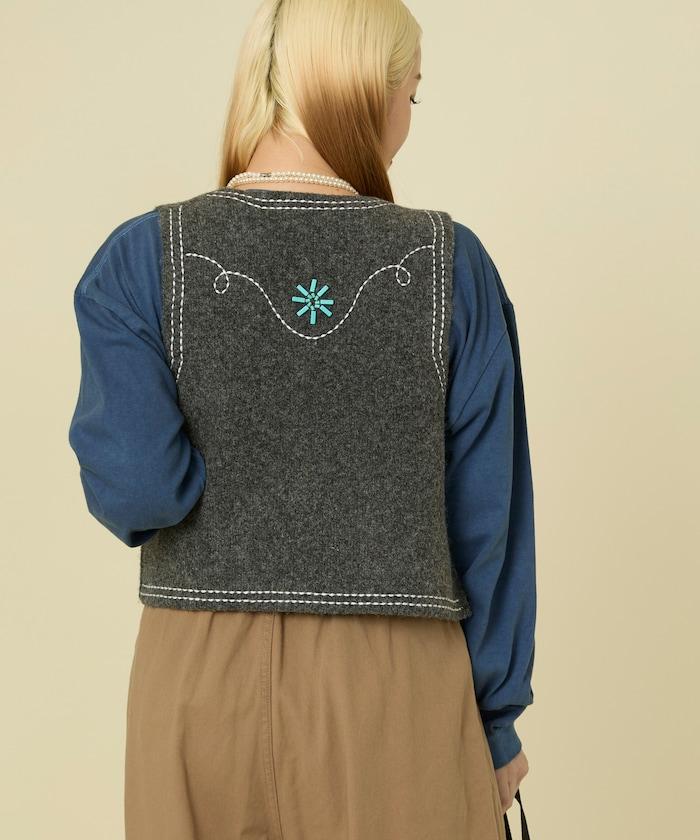 西部風格珠飾針織馬甲/金屬紐扣馬甲