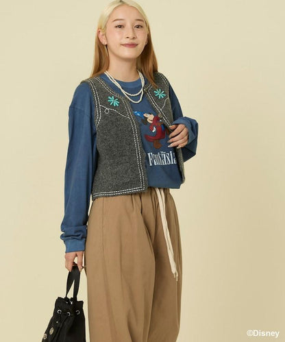 西部風格珠飾針織馬甲/金屬紐扣馬甲