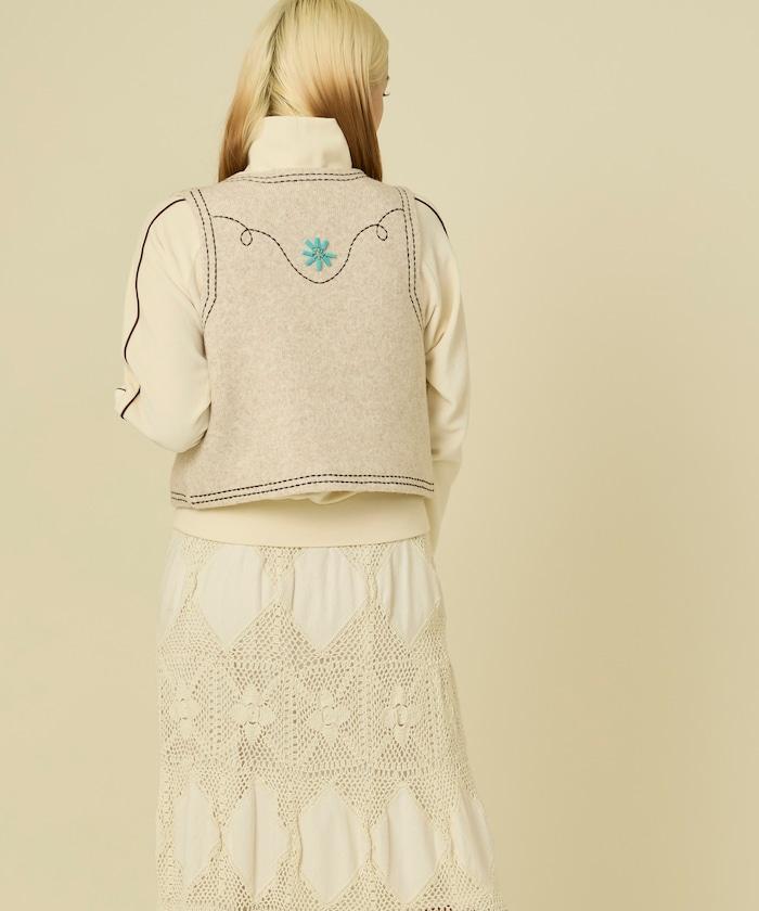 西部風格珠飾針織馬甲/金屬紐扣馬甲