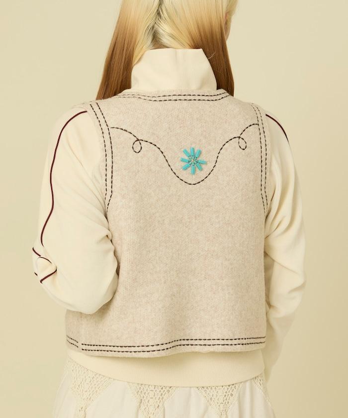 西部風格珠飾針織馬甲/金屬紐扣馬甲