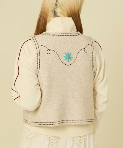 西部風格珠飾針織馬甲/金屬紐扣馬甲