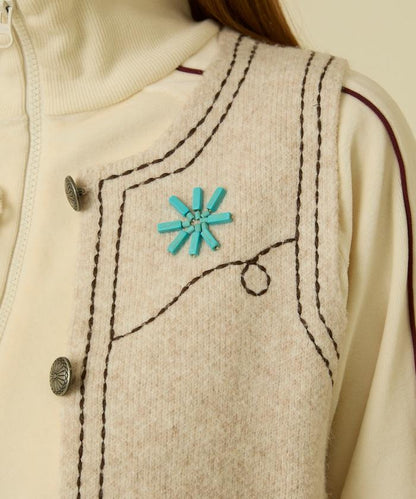 西部風格珠飾針織馬甲/金屬紐扣馬甲