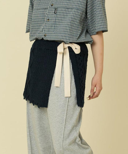 仿舊風格麻花多層圍裹半身裙