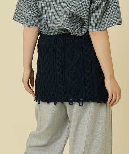 仿舊風格麻花多層圍裹半身裙