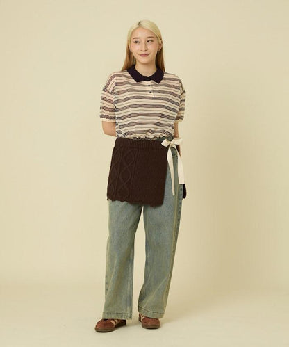 仿舊風格麻花多層圍裹半身裙