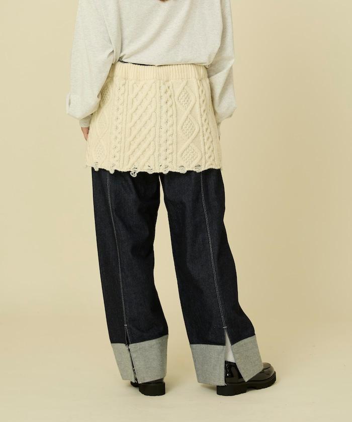 仿舊風格麻花多層圍裹半身裙