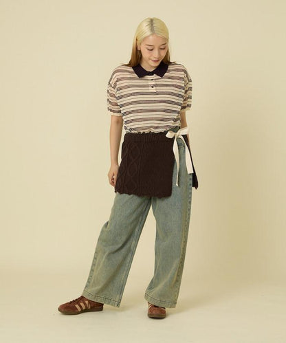 仿舊風格麻花多層圍裹半身裙