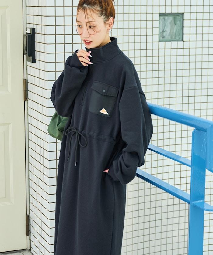 特別款內加絨半拉鍊腰帶連衣裙