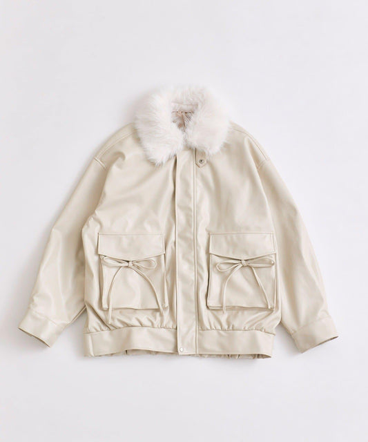 仿皮草圍巾拼接生態皮夾克