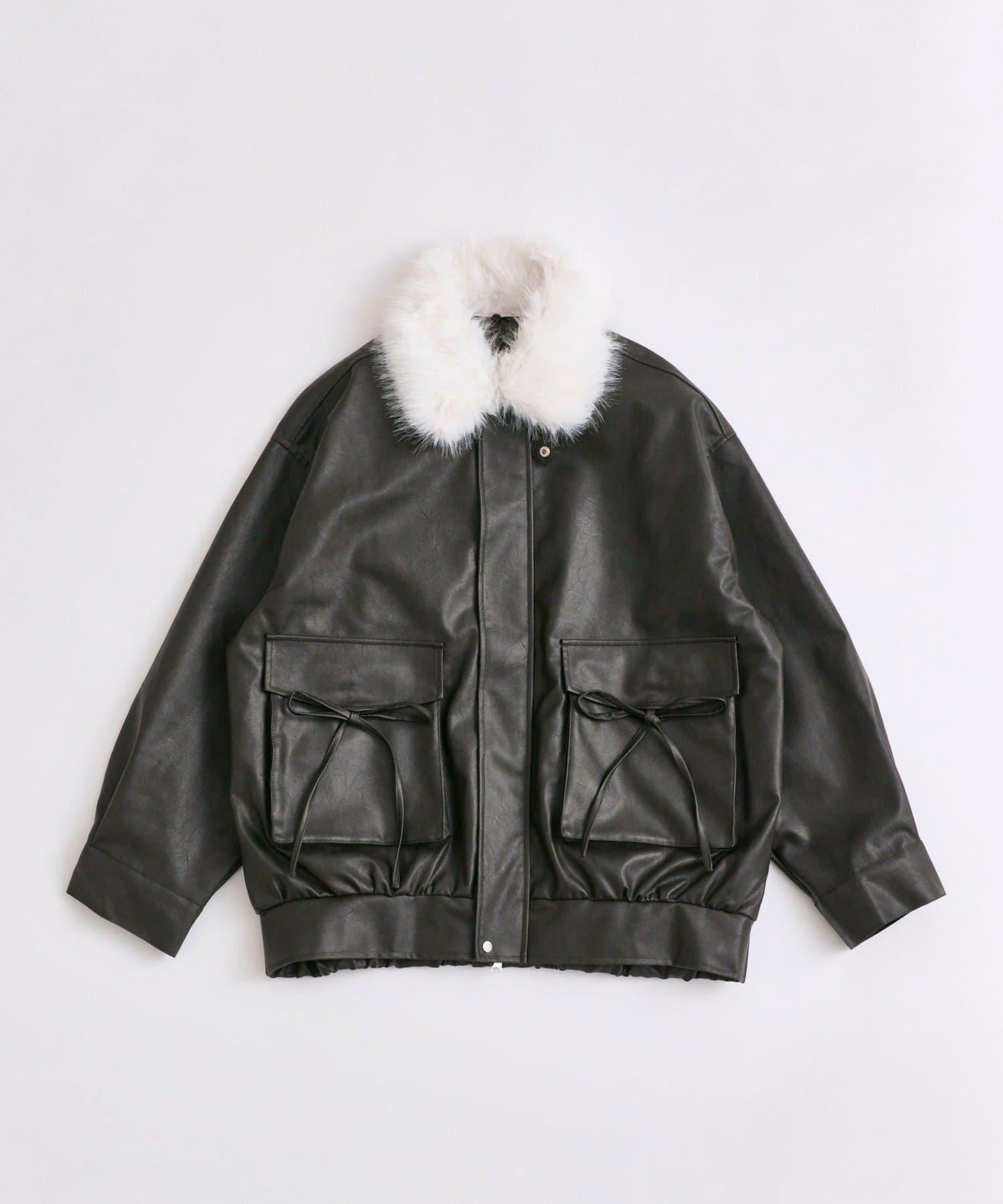 仿皮草圍巾拼接生態皮夾克