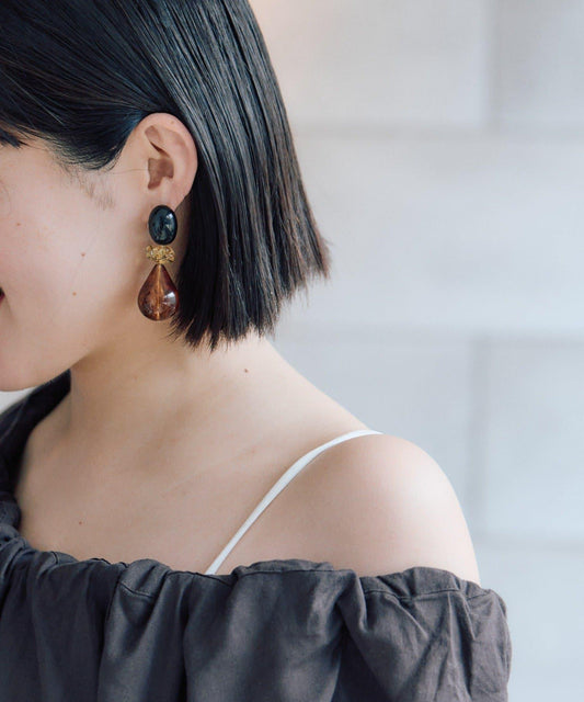 棕色樹脂水滴耳環