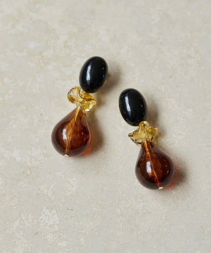棕色樹脂水滴耳環