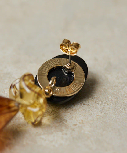 棕色樹脂水滴耳環