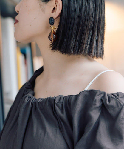 棕色樹脂水滴耳環