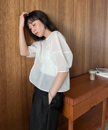 【CAPRICIEUX LE'MAGE】【yao企畫】網紗泡泡袖喇叭上衣