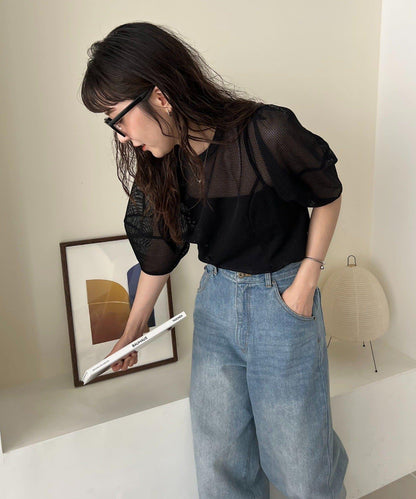 【CAPRICIEUX LE'MAGE】【yao企畫】網紗泡泡袖喇叭上衣