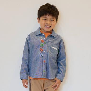 恐龍探頭刺繡長袖襯衫