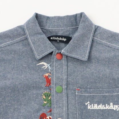 恐龍探頭刺繡長袖襯衫