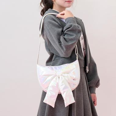 蓬鬆蝴蝶結新月單肩包