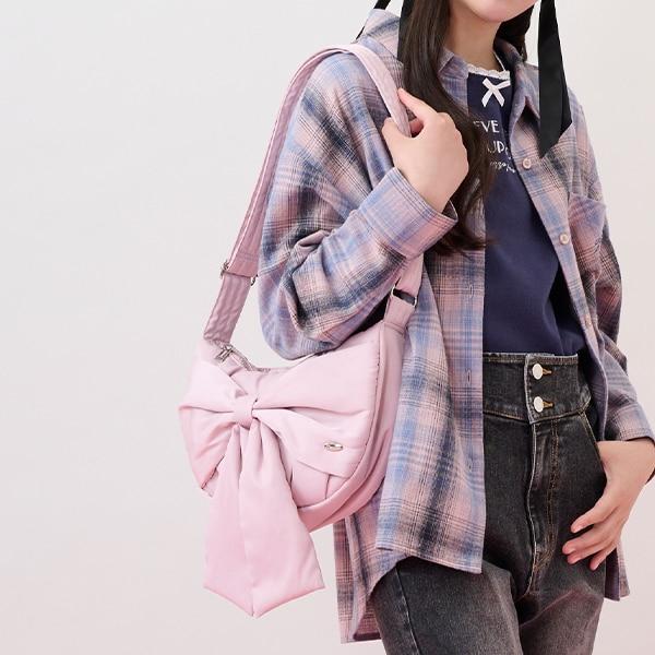 蓬鬆蝴蝶結新月單肩包