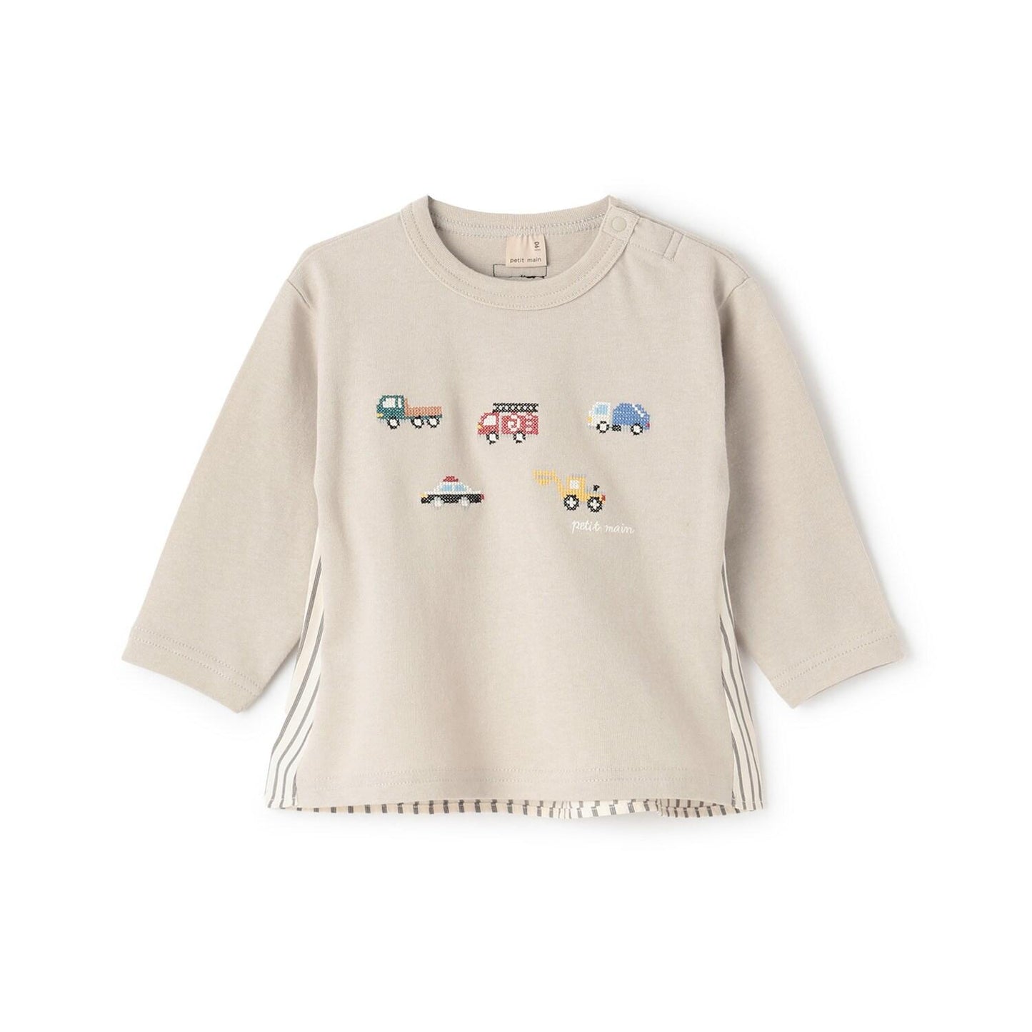 工程車輛刺繡長袖T恤