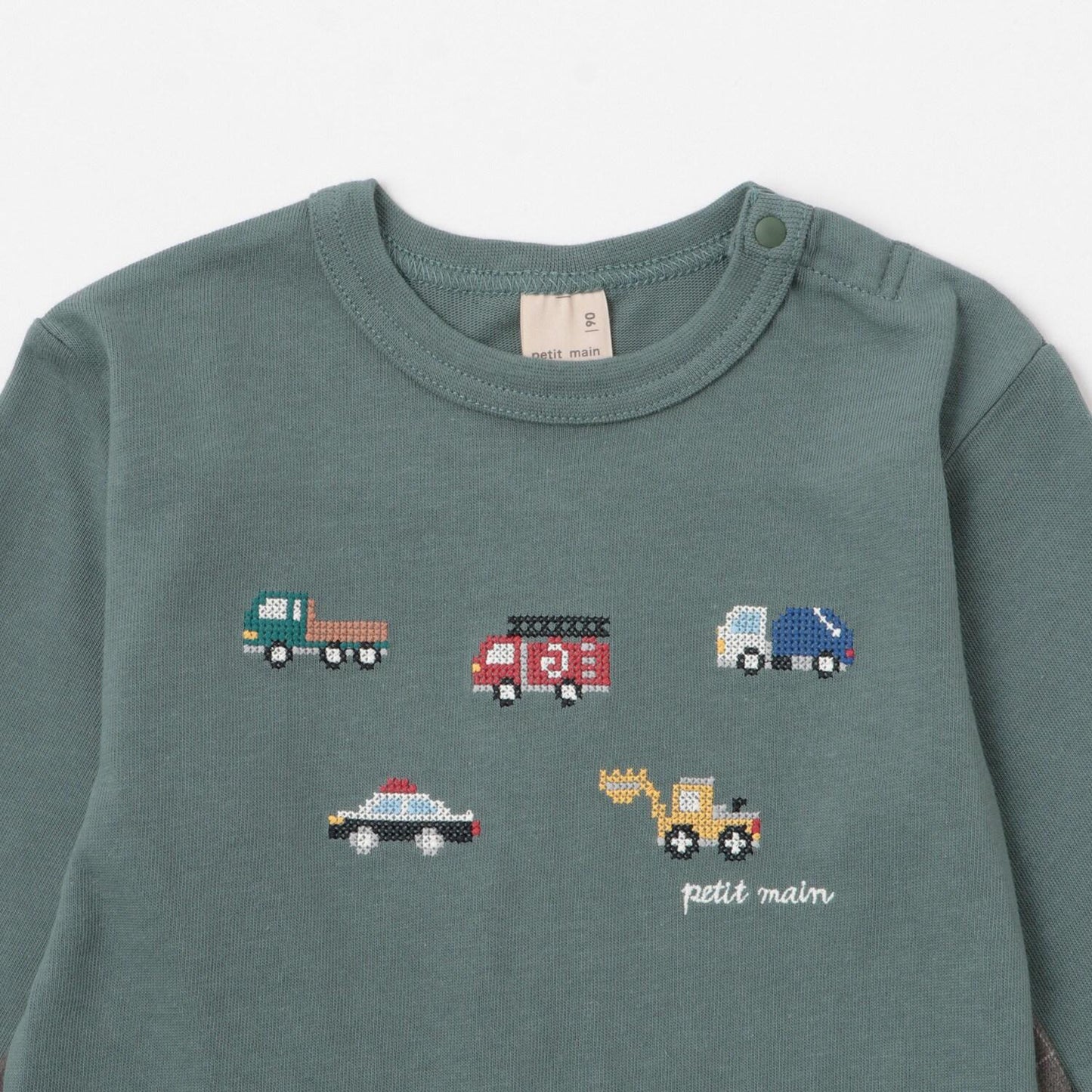 工程車輛刺繡長袖T恤