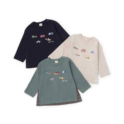 工程車輛刺繡長袖T恤