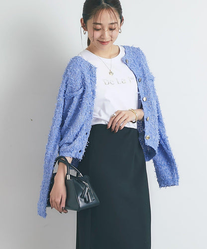 適合打造輕盈造型的亮片薄紗帶紗線金色紐扣開衫