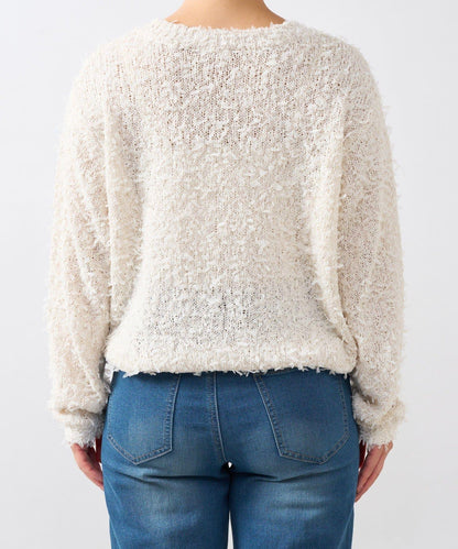 適合打造輕盈造型的亮片薄紗帶紗線金色紐扣開衫