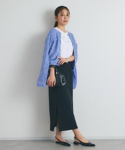 適合打造輕盈造型的亮片薄紗帶紗線金色紐扣開衫