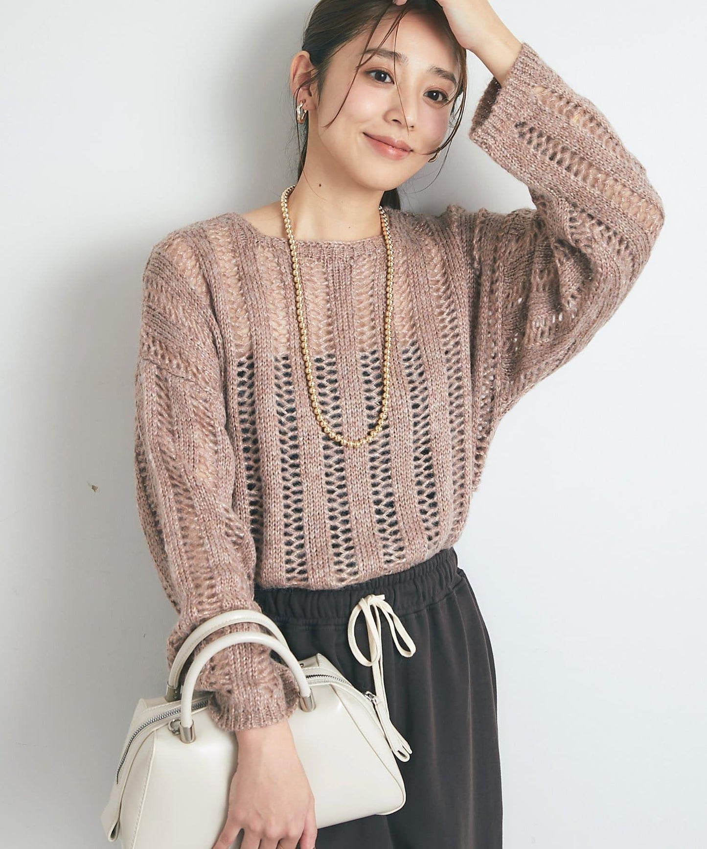 高雅休閒感金銀絲羅紋針織衫