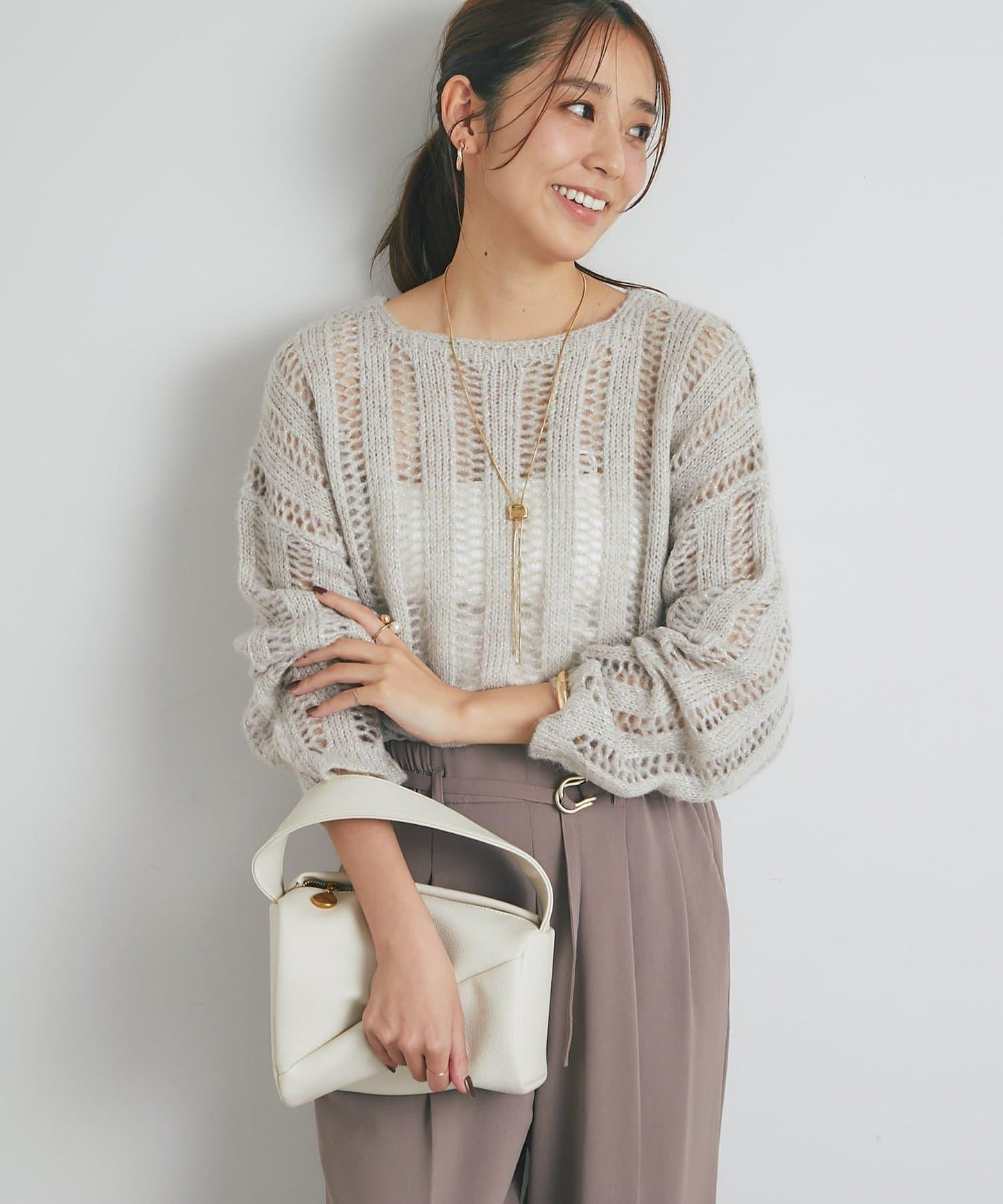 高雅休閒感金銀絲羅紋針織衫