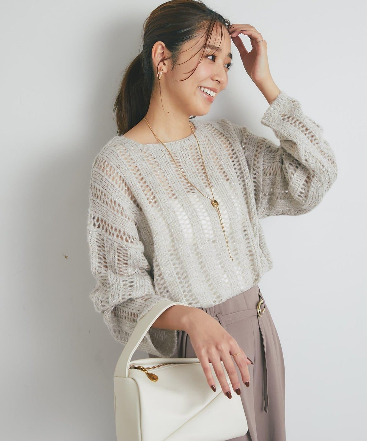 高雅休閒感金銀絲羅紋針織衫