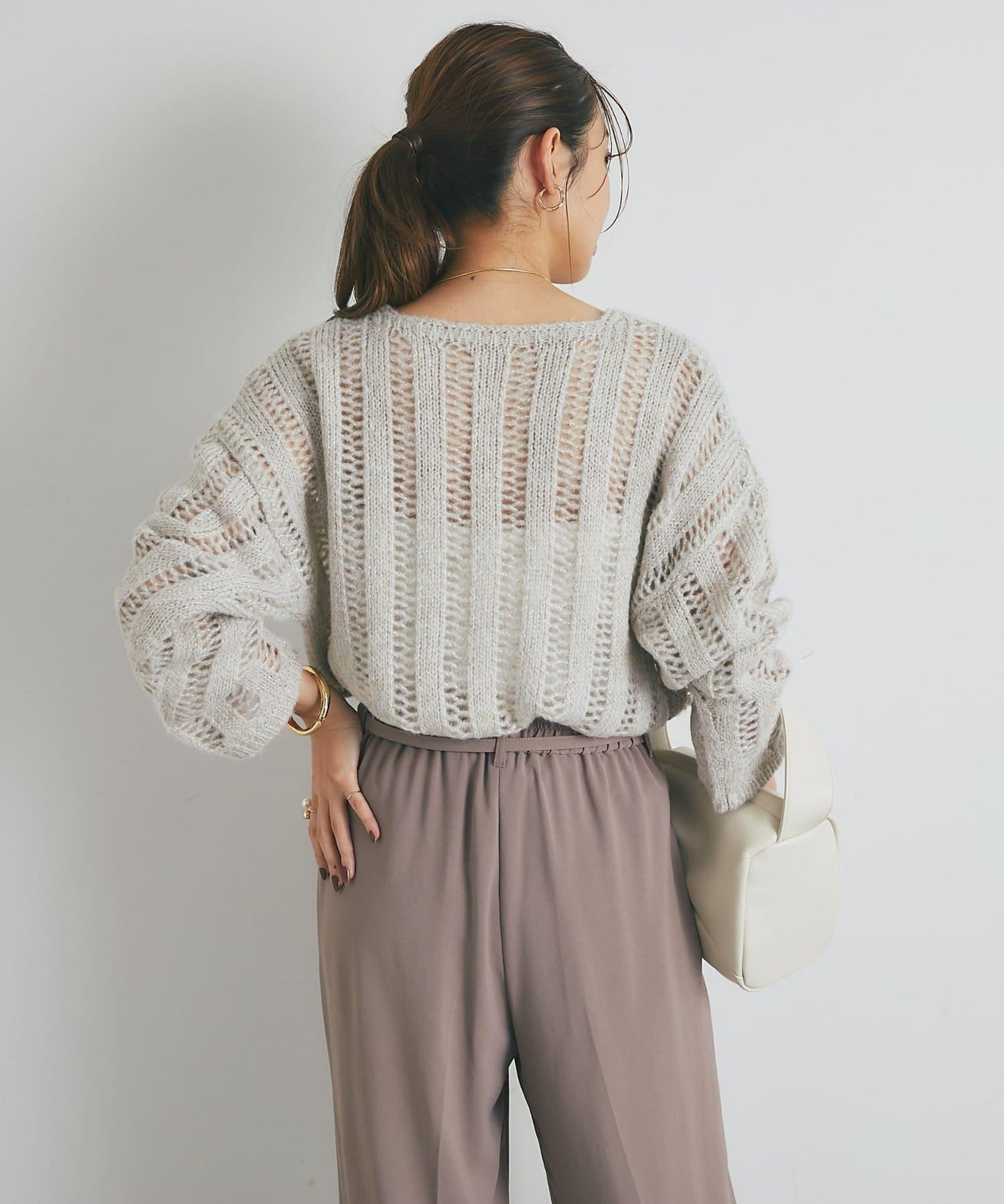 高雅休閒感金銀絲羅紋針織衫