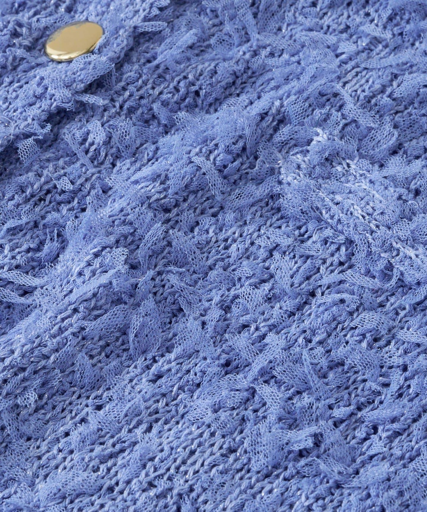 適合打造輕盈造型的亮片薄紗帶紗線金色紐扣開衫