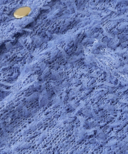 適合打造輕盈造型的亮片薄紗帶紗線金色紐扣開衫