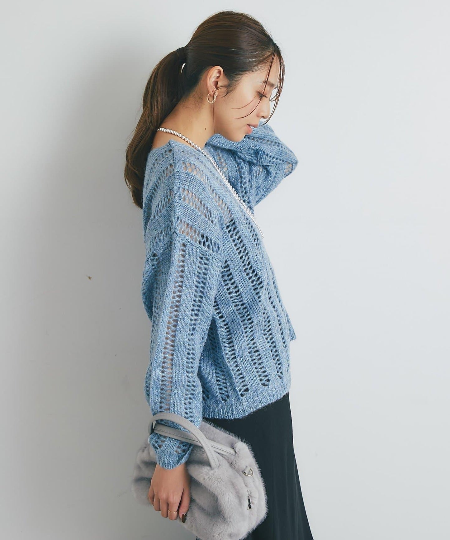 高雅休閒感金銀絲羅紋針織衫