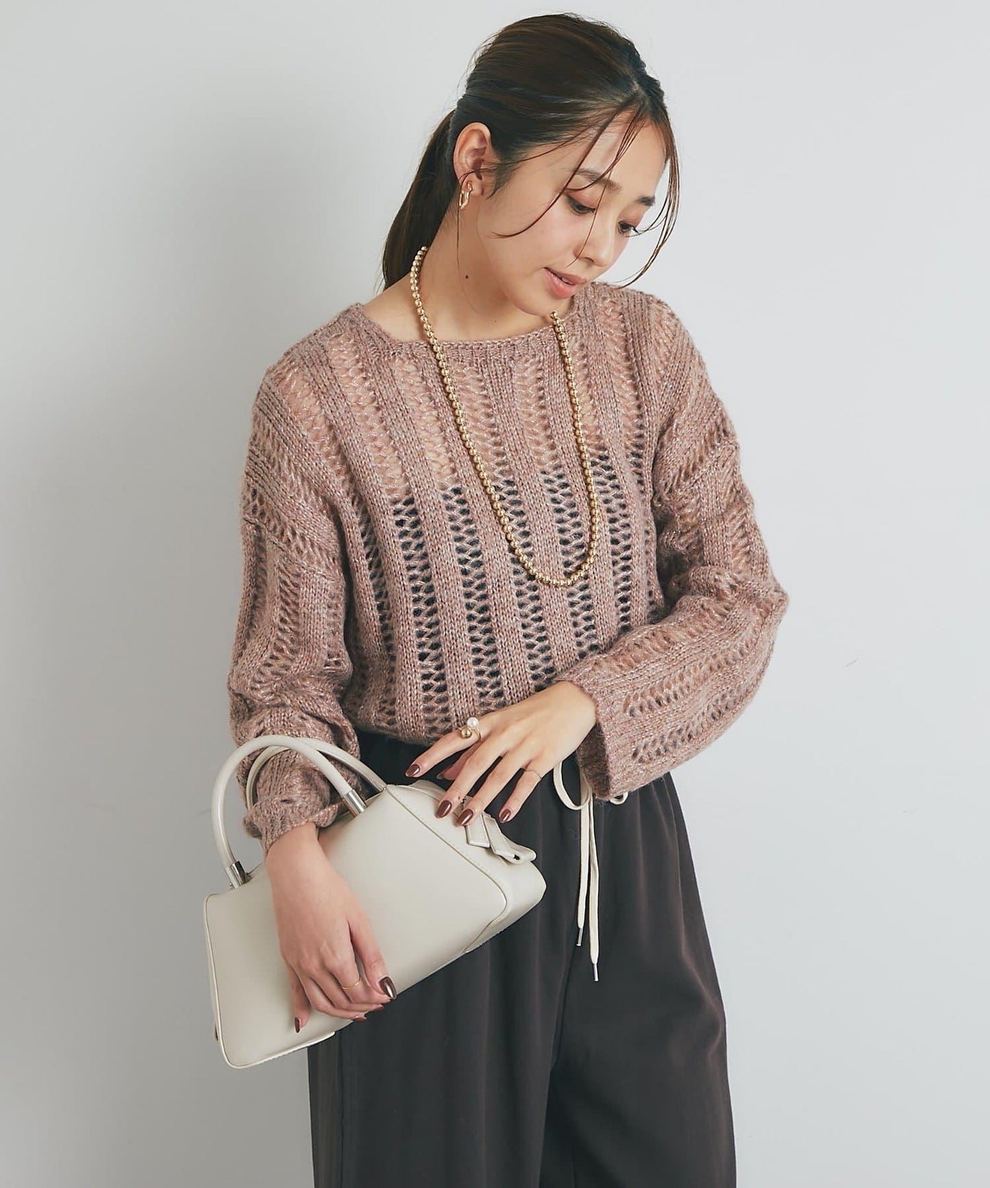 高雅休閒感金銀絲羅紋針織衫