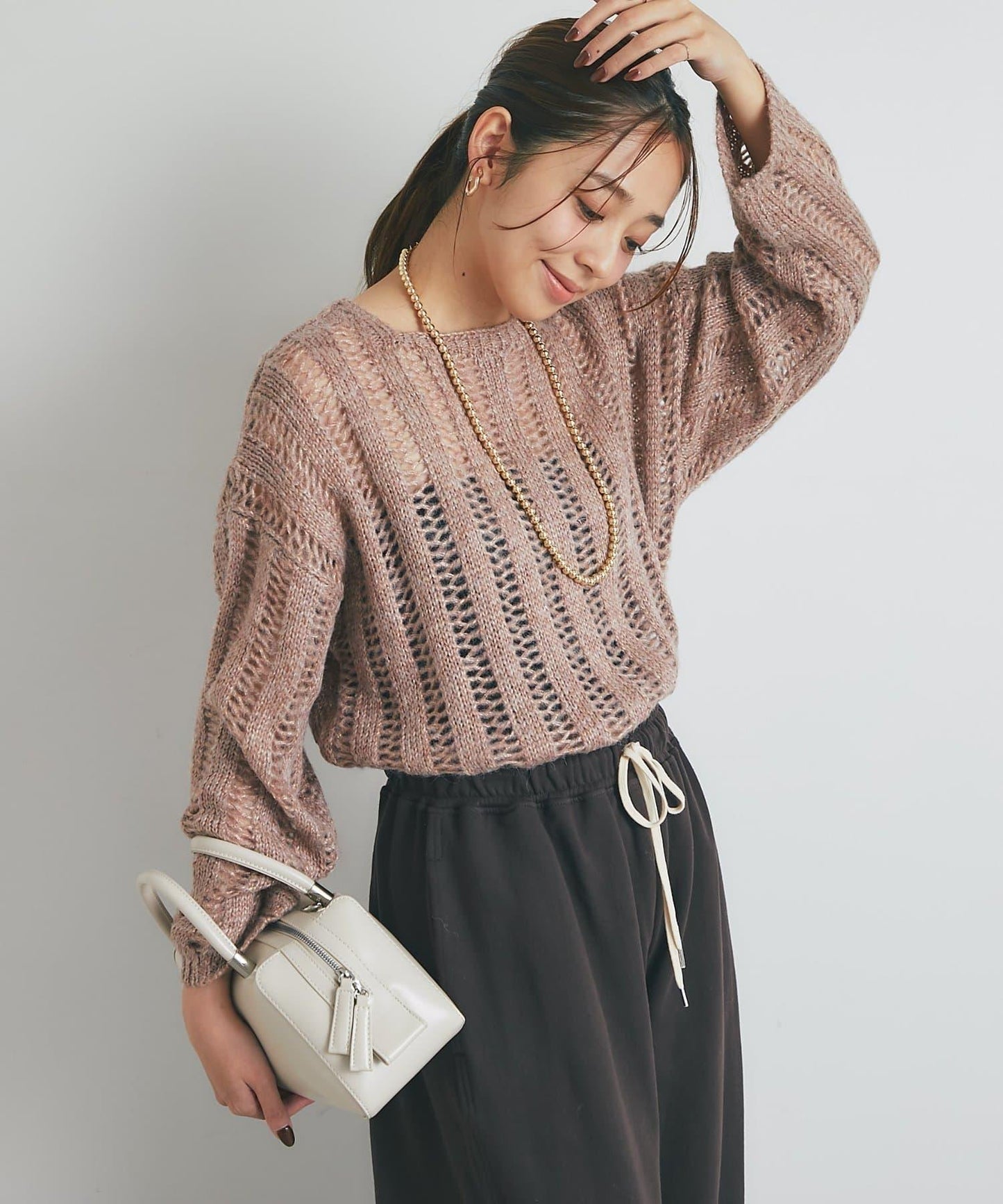 高雅休閒感金銀絲羅紋針織衫