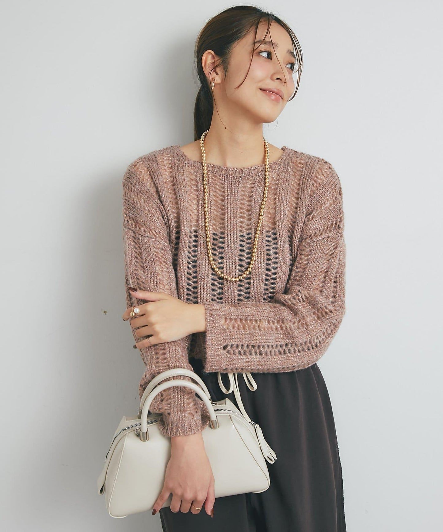 高雅休閒感金銀絲羅紋針織衫