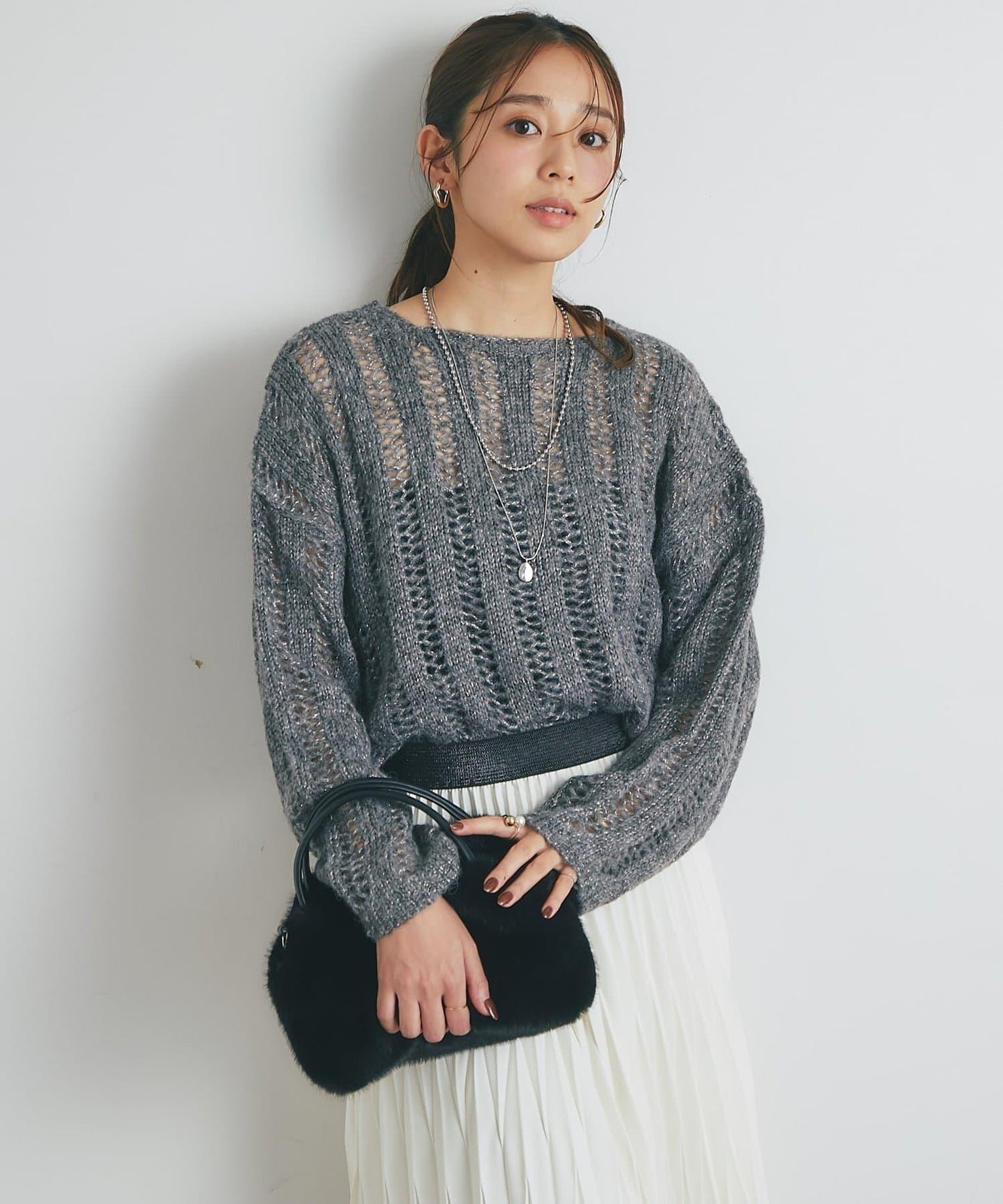 高雅休閒感金銀絲羅紋針織衫