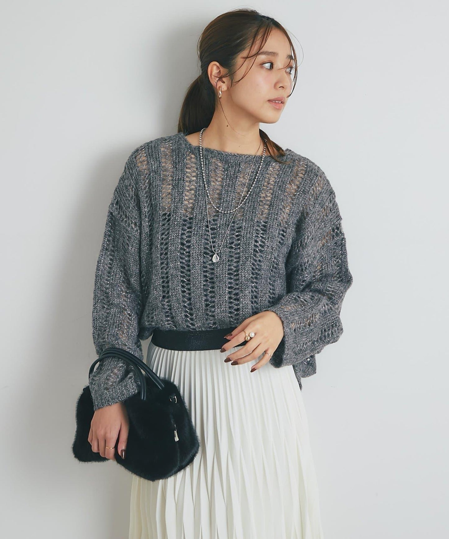 高雅休閒感金銀絲羅紋針織衫