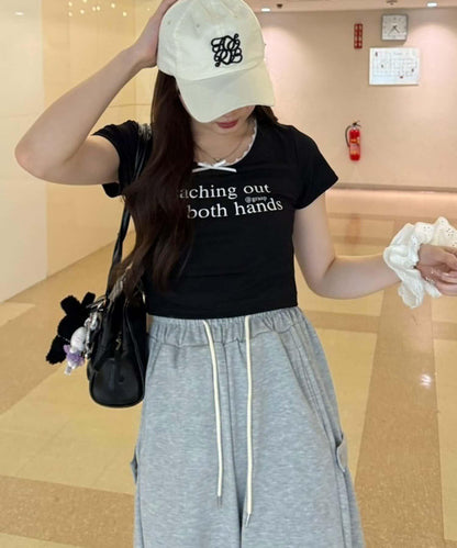 【RMAF】領口蕾絲羅紋T恤