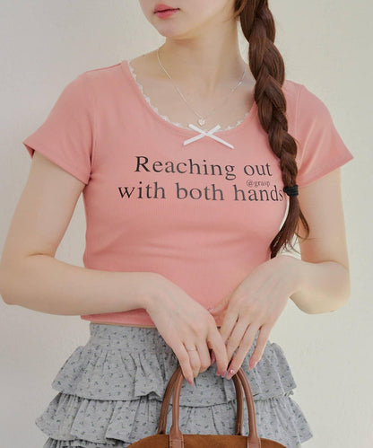 【RMAF】領口蕾絲羅紋T恤